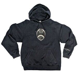 Vintage Nike Mens Hoodie Black Large Football Patch Swoosh 90s Y2K Pullover